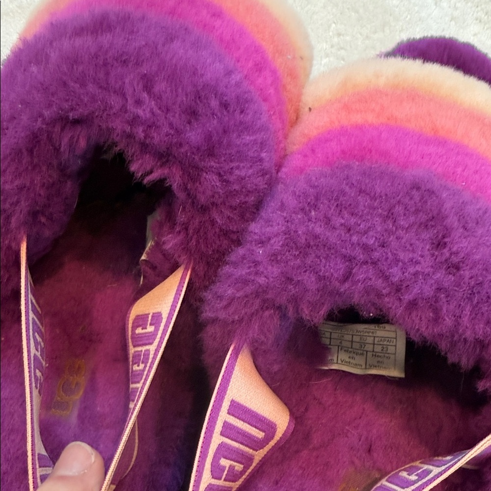 UGG Purple Pink Cream Striped Fluffy Slide Slippers - Picture 5 of 5
